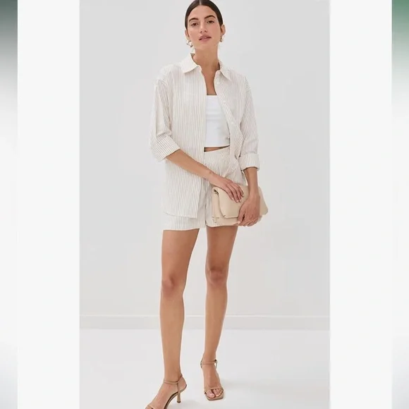 🩷 (Set) Good American Women's Stripe Poplin Weekend Button Down & Shorts 🩷 - Picture 1 of 6
